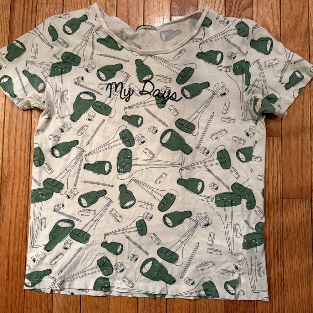Pull&Bear Cream Green Short Sleeve Tee Artist Architect Acadmia